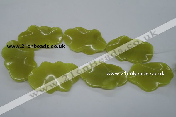 CTW315 15.5 inches 40*60mm wavy oval olive jade gemstone beads