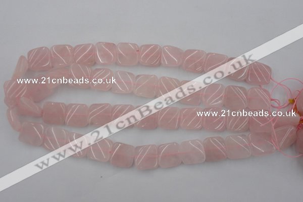 CTW350 15.5 inches 16*16mm twisted square rose quartz beads