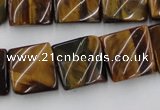 CTW356 15.5 inches 16*16mm twisted square yellow tiger eye beads