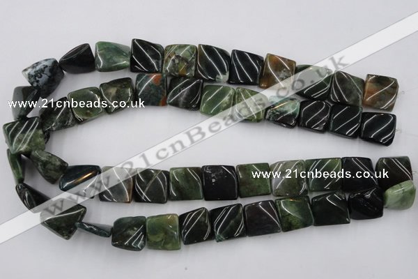 CTW359 15.5 inches 16*16mm twisted square moss agate beads