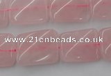 CTW371 15.5 inches 15*20mm twisted rectangle rose quartz beads