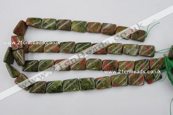 CTW374 15.5 inches 15*20mm twisted rectangle unakite gemstone beads