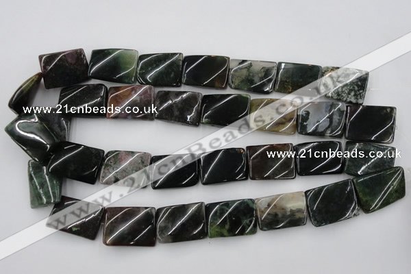 CTW395 15.5 inches 18*25mm twisted rectangle moss agate beads