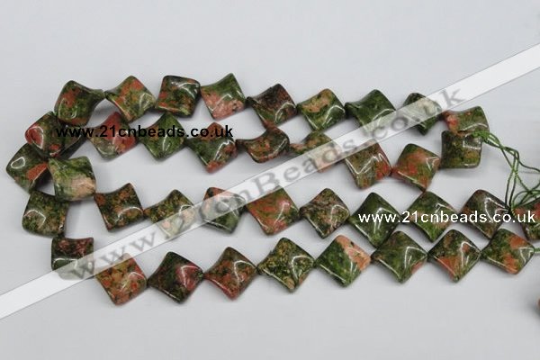 CTW40 15.5 inches 15*15mm twisted diamond unakite gemstone beads