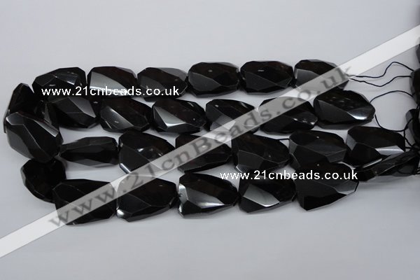 CTW415 15.5 inches 20*30mm faceted & twisted black agate gemstone beads