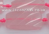 CTW451 15.5 inches 20*38mm faceted & twisted rectangle rose quartz beads