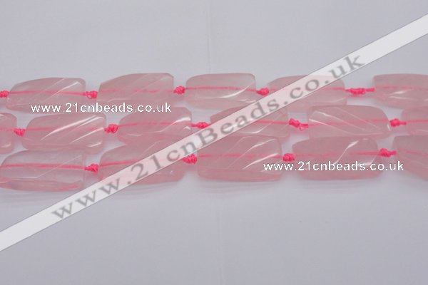 CTW451 15.5 inches 20*38mm faceted & twisted rectangle rose quartz beads