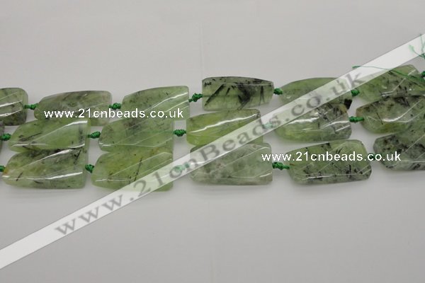 CTW454 20*38mm faceted & twisted rectangle green rutilated quartz beads