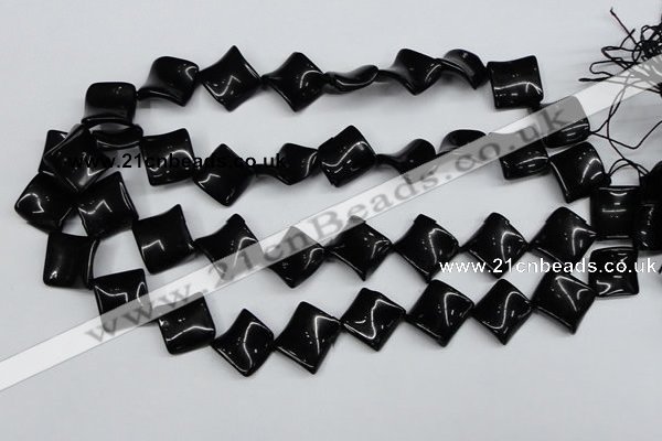 CTW46 15.5 inches 15*15mm twisted diamond black agate beads