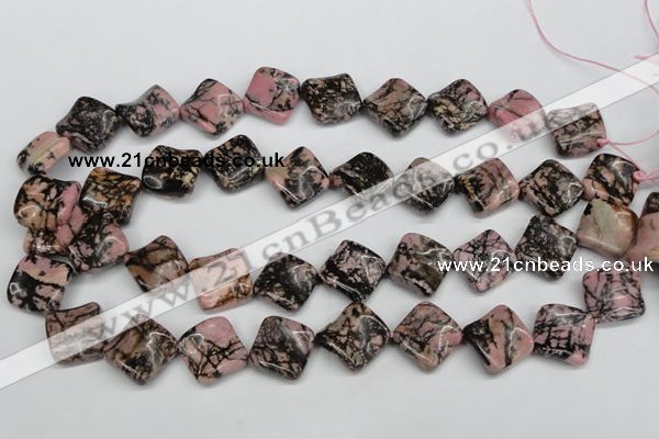 CTW51 15.5 inches 15*15mm twisted diamond rhodonite beads