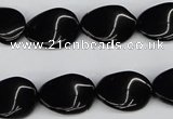 CTW66 15.5 inches 13*18mm twisted oval black agate beads