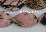 CTW95 15.5 inches 18*30mm twisted oval rhodonite gemstone beads