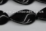 CTW98 15.5 inches 18*30mm twisted oval black agate gemstone beads