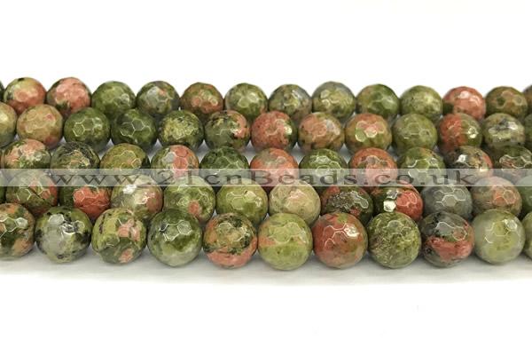 CUG197 15 inches 10mm faceted round unakite beads wholesale