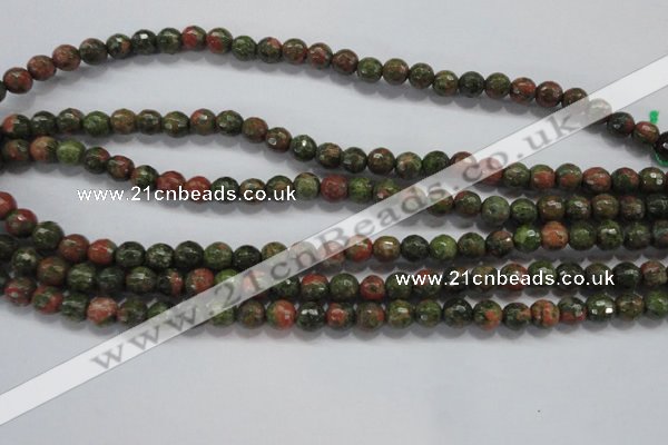 CUG300 15.5 inches 4mm faceted round unakite gemstone beads