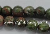 CUG302 15.5 inches 8mm faceted round unakite gemstone beads