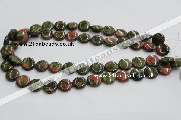 CUG50 16 inches 15mm flat round natural unakite gemstone beads wholesale