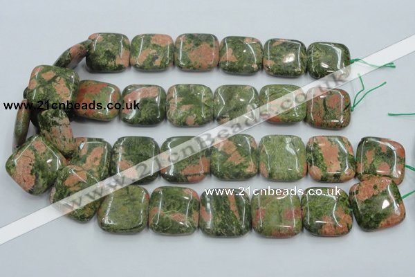 CUG61 16 inches 25*25mm square natural unakite gemstone beads wholesale