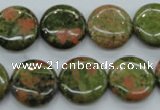 CUG68 15.5 inches 16mm flat round unakite gemstone beads wholesale