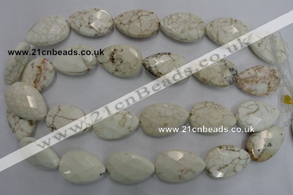 CWB377 20*30mm faceted flat teardrop howlite turquoise beads