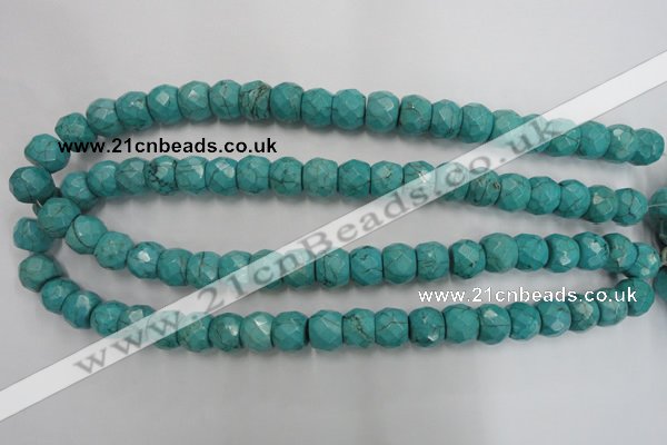 CWB450 15.5 inches 10*12mm faceted rondelle howlite turquoise beads