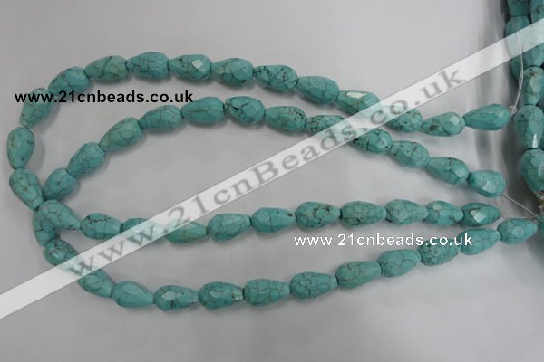 CWB471 15.5 inches 10*16mm faceted teardrop howlite turquoise beads