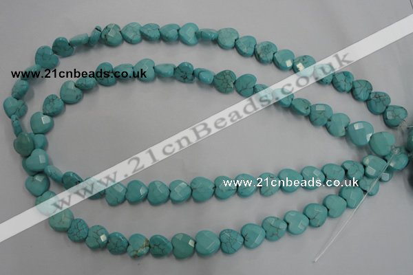 CWB491 15.5 inches 10*10mm faceted heart howlite turquoise beads