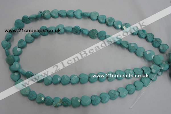 CWB491 15.5 inches 10*10mm faceted heart howlite turquoise beads