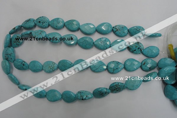 CWB504 15.5 inches 13*18mm faceted flat teardrop howlite turquoise beads