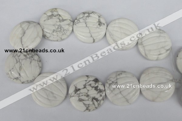 CWB64 15.5 inches 40mm carved coin natural white howlite beads wholesale