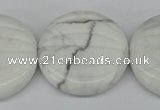 CWB65 15.5 inches 30mm carved coin natural white howlite beads