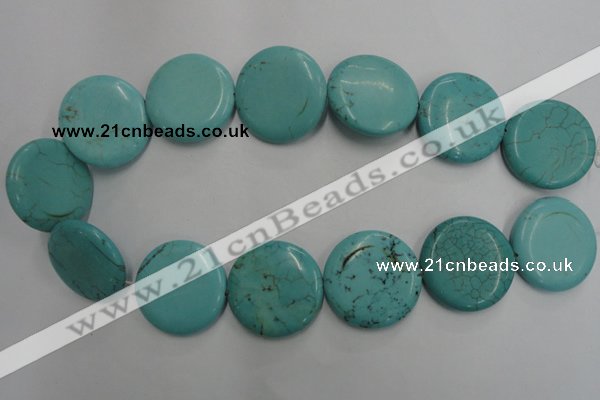 CWB709 15.5 inches 30mm flat round howlite turquoise beads