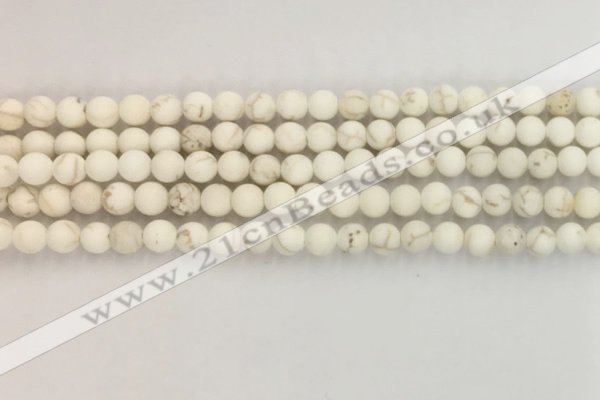 CWB811 15.5 inches 4mm round matte white howlite turquoise beads