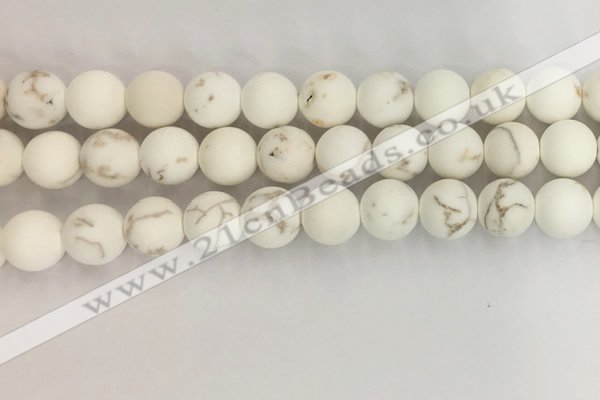 CWB815 15.5 inches 12mm round matte white howlite turquoise beads