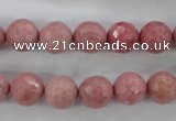 CWF03 15.5 inches 10mm faceted round pink wooden fossil jasper beads