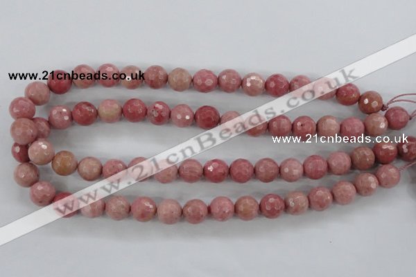 CWF03 15.5 inches 10mm faceted round pink wooden fossil jasper beads