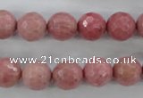 CWF04 15.5 inches 12mm faceted round pink wooden fossil jasper beads