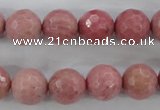 CWF05 15.5 inches 14mm faceted round pink wooden fossil jasper beads