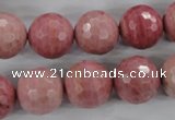 CWF06 15.5 inches 16mm faceted round pink wooden fossil jasper beads