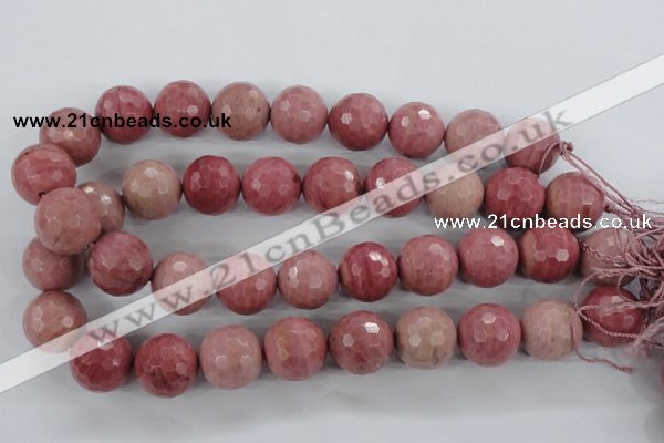 CWF06 15.5 inches 16mm faceted round pink wooden fossil jasper beads