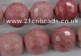 CWF07 15.5 inches 18mm faceted round pink wooden fossil jasper beads