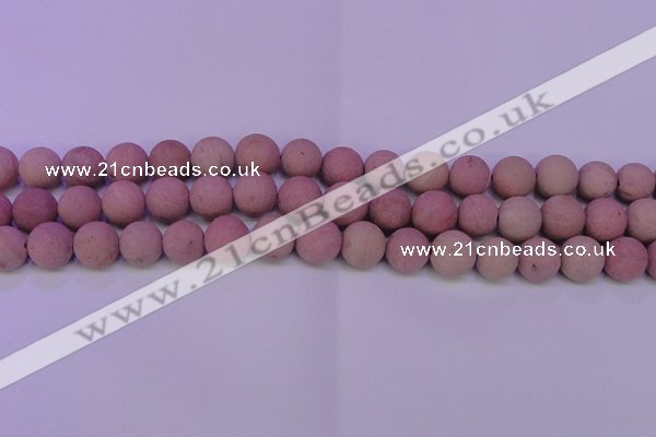 CWF23 15.5 inches 10mm round matte pink wooden fossil jasper beads