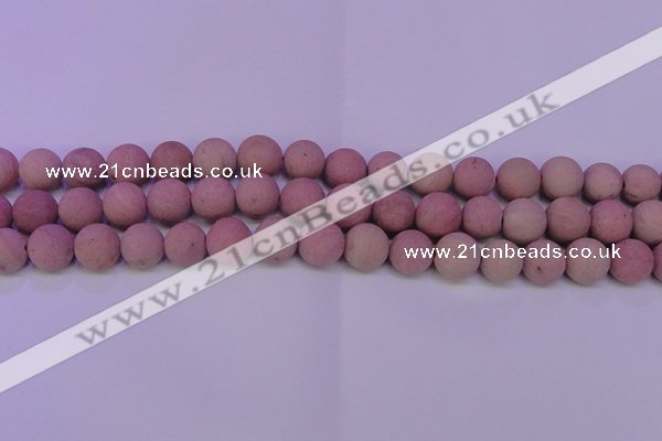 CWF25 15.5 inches 14mm round matte pink wooden fossil jasper beads