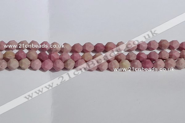 CWF31 8mm faceted nuggets matte pink wooden fossil jasper beads