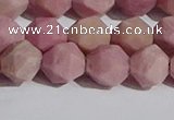 CWF32 10mm faceted nuggets matte pink wooden fossil jasper beads