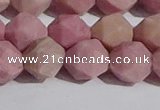 CWF33 12mm faceted nuggets matte pink wooden fossil jasper beads