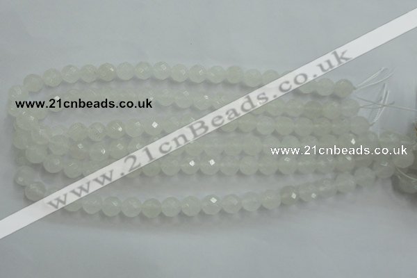 CWH04 15.5 inches 10mm faceted round white jade beads wholesale