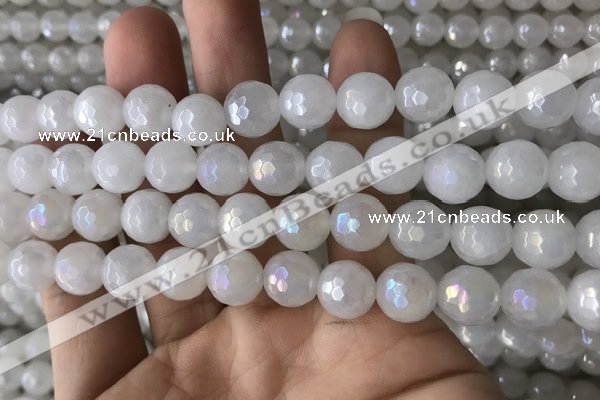 CWH62 15.5 inches 10mm faceted round AB-color white jade beads