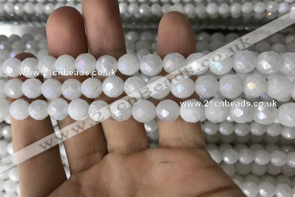 CWH66 15.5 inches 8mm faceted round AB-color white jade beads