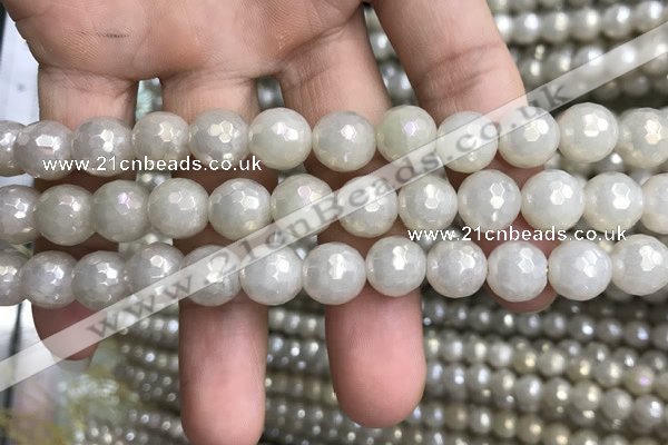 CWH72 15.5 inches 10mm faceted round AB-color white jade beads